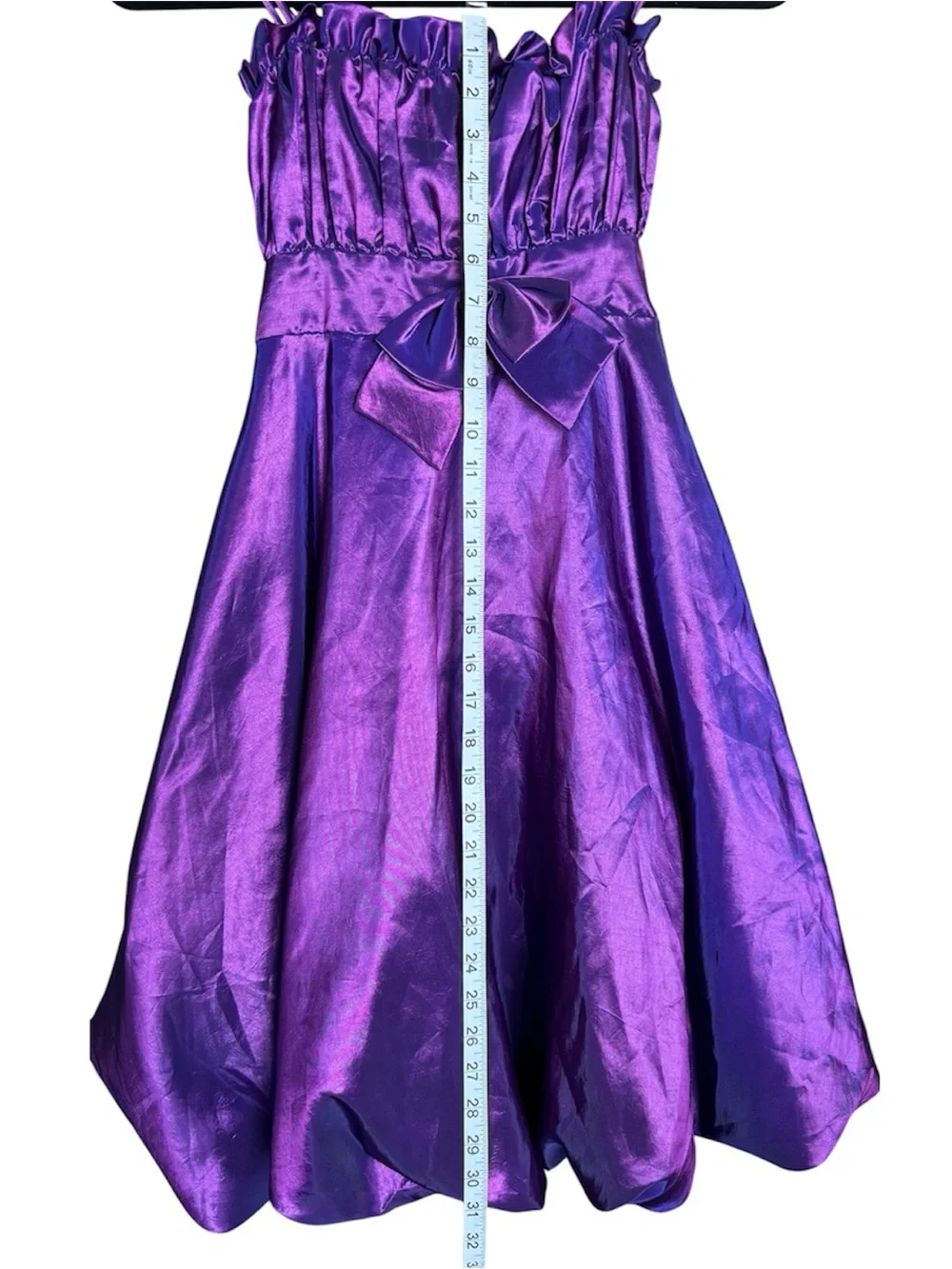 My Best Kids beautiful satin-look purple party dress with straps and full skirt.